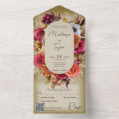 ボホセージグリーンモダンフローラリースQRコード オールインワン招待状 (内側)