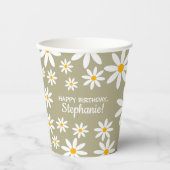 ボホセージグリーンレトロデイジー誕生日パーティー 紙コップ (正面)