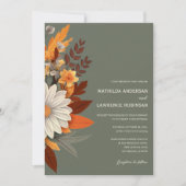 ボホセージグリーンワイルドフラワーフローラ秋の結婚式 招待状 (正面)