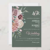ボホセージダスティバラウォーター色フローラ結婚ズ 招待状 (正面)