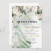 ボホセージドレス&ホワイトローズグリーナリーと金ゴールド 招待状 (正面/裏面)