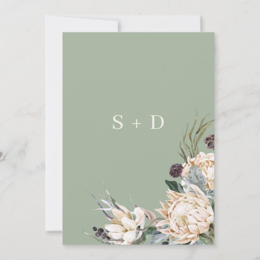 ボホセージホワイトプロテアパンパスグラス結婚ズ 招待状 (裏面)