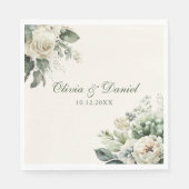 ボホセージ緑とアイボリーの花結婚の数 スタンダードランチョンナプキン (正面)