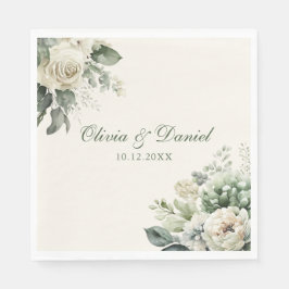 ボホセージ緑とアイボリーの花結婚の数 スタンダードランチョンナプキン