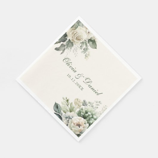 ボホセージ緑とアイボリーの花結婚の数 スタンダードランチョンナプキン (角)