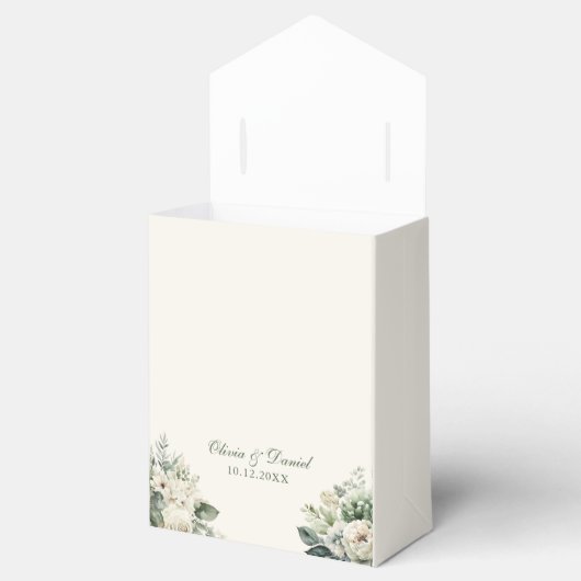 ボホセージ緑とアイボリーの花結婚の数 フェイバーボックス (オープン)