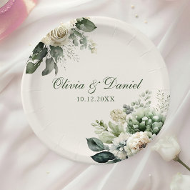 ボホセージ緑とアイボリーの花結婚の数 ペーパープレート