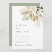 ボホセージ緑とパンパ結婚スグラス 招待状 (正面/裏面)