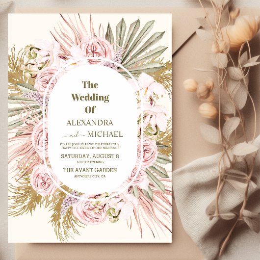 ボホセージ緑とパンパ結婚スグラス 招待状