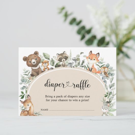 ボホセージ緑のウッドランド動物おむつラッフル エンクロージャーカード (スタンド正面)