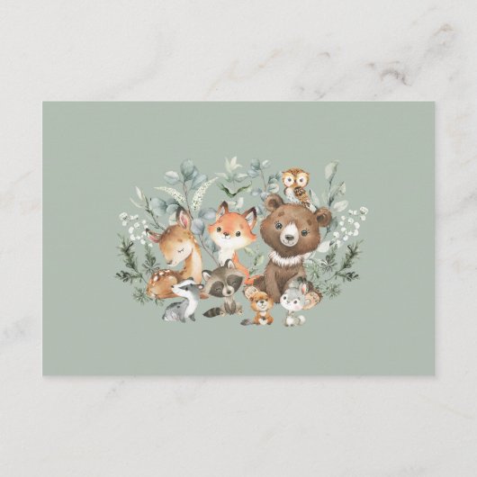 ボホセージ緑のウッドランド動物おむつラッフル エンクロージャーカード (裏面)