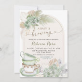 ボホセージ緑のフローラベビーは醸造ベビーシャワー 招待状 (正面)