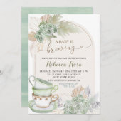 ボホセージ緑のフローラベビーは醸造ベビーシャワー 招待状 (正面/裏面)