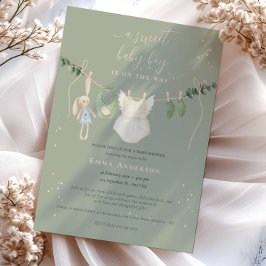 ボホセージ緑のベビーシャワー 招待状