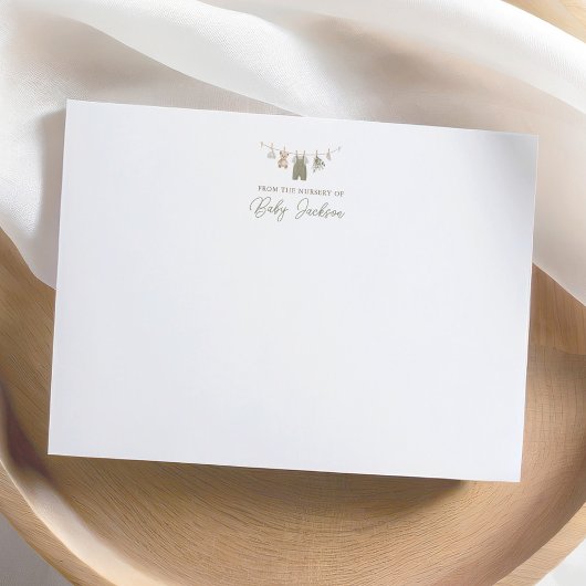 ボホセージ緑の少年の赤ちゃん服ベビーシャワー サンキューカード