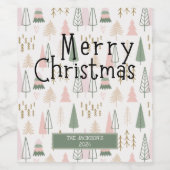 ボホセージ緑の赤面ピンクメリークリスマスツリー ワインラベル (シングルラベル)