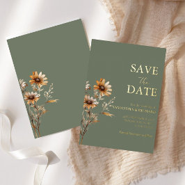 ボホセージ緑の野草結婚式の日付を保存 箔招待状