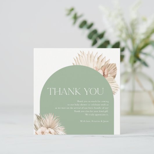 ボホセージ緑ベビーシャワーサンキューカード サンキューカード (スタンド正面)