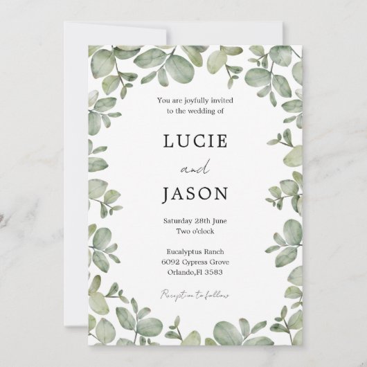 ボホセージ緑ユーカリ水の色結婚の 招待状 (正面)