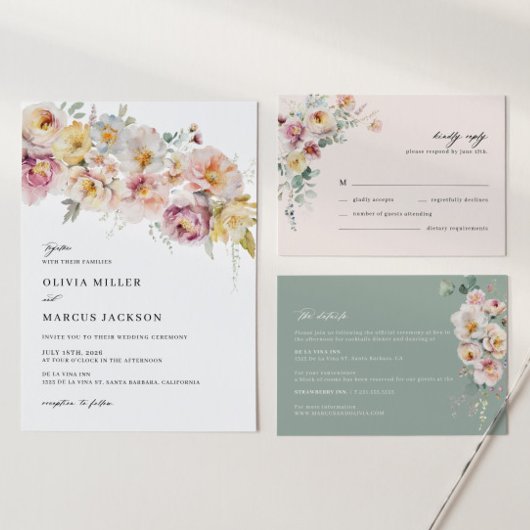 ボホセージ赤面ピンクフローラ結婚式招待状 招待状