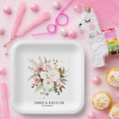 ボホソフトバラ/白結婚花 ペーパープレート (パーティー)