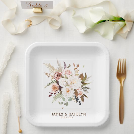 ボホソフトバラ/白結婚花 ペーパープレート (ウェディング)