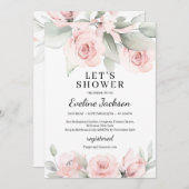 ボホソフトピンクフローラと緑ブライダルシャワー 招待状 (正面/裏面)