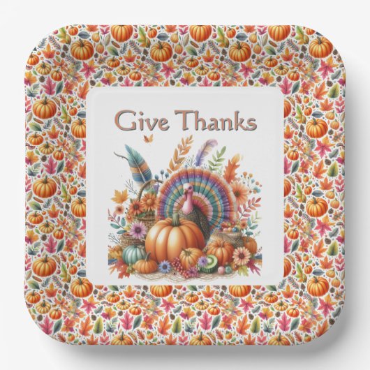 ボホターキーサンクスギビング ペーパープレート (正面)