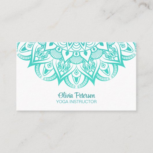 ボホターコイズとティール(緑がかった色)ヨガインストラクター曼荼羅 名刺 (正面)
