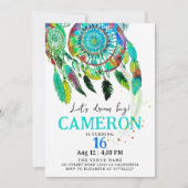 ボホターコイズドリームキャッチャー誕生日水彩 招待状 (正面)