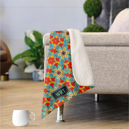 ボホターコイズフラワーレトロガラスタイルズラブリー シェルパブランケット