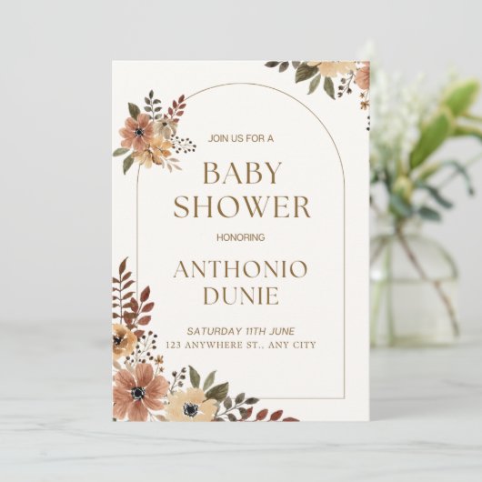 ボホターコイズ秋秋フローラガールベイビーシャワー 招待状 (スタンド正面)