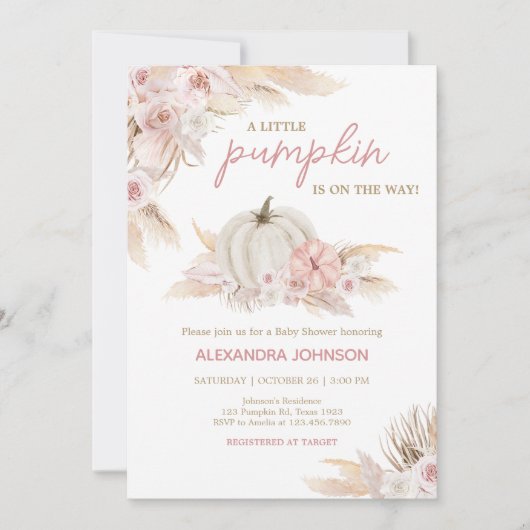 ボホダスティバラカボチャ赤ちゃんシャワー 招待状 (正面)