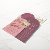ボホダスティバラピンクマウベビーシャワー 箔招待状 (回転した状態)