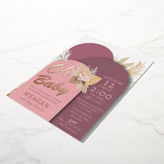 ボホダスティバラピンクマウベビーシャワー 箔招待状 (回転した状態)