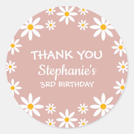 ボホダスティバラピンクレトロデイジー誕生日パーティー ラウンドシール (正面)