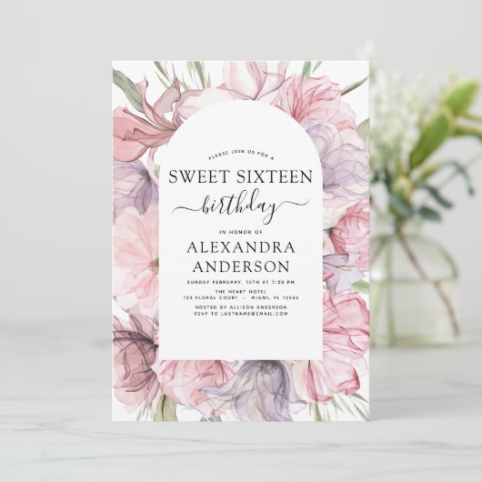 ボホダスティパープルスウィート16誕生日フローラ 招待状 (スタンド正面)