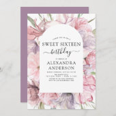 ボホダスティパープルスウィート16誕生日フローラ 招待状 (正面/裏面)