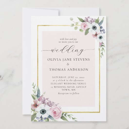 ボホダスティピンクアネモンバラフローラ結婚フレーム 招待状 (正面)