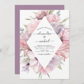 ボホダスティピンクパープル結婚式招待状 招待状 (正面/裏面)