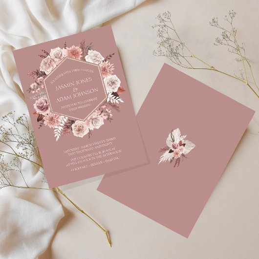ボホダスティピンクフローラリース結婚ズ 招待状