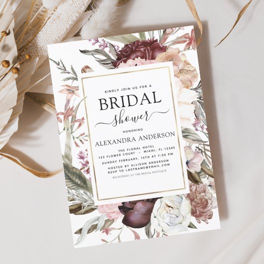 ボホダスティピンクブルゴーニュブライダルシャワー 招待状