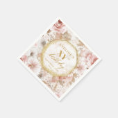 ボホダスティピンク80誕生日ナプキンスと花模様 スタンダードカクテルナプキン (角)