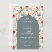 ボホダスティブルーとテラコッタ野生の花アーチ 招待状 (正面)