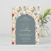 ボホダスティブルーとテラコッタ野生の花アーチ 招待状 (スタンド正面)