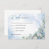 ボホダスティブルーアジサイと白いバラ 出欠カード (正面/裏面)