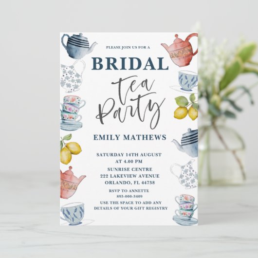 ボホダスティブルーウォーター色ブライダルティーパーティー招待券 招待状 (スタンド正面)