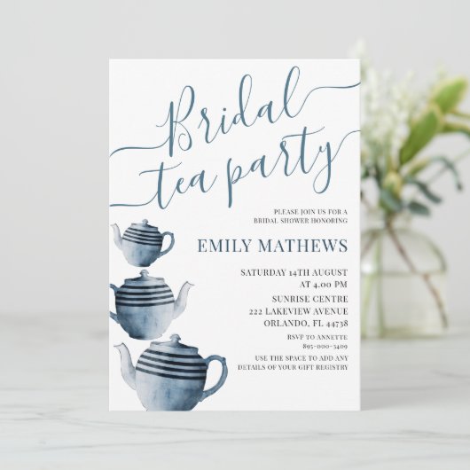 ボホダスティブルーウォーター色ブライダルティーパーティー 招待状 (スタンド正面)