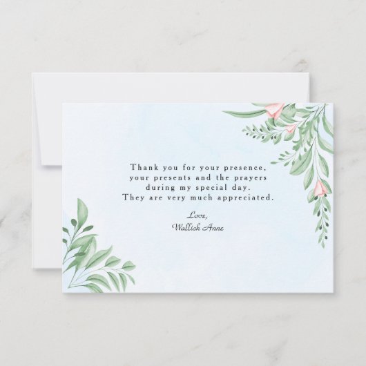 ボホダスティブルーグリーンリー洗礼写真 サンキューカード (正面)