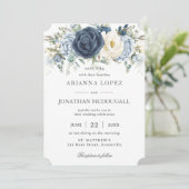 ボホダスティブルーネイビーアイボリーフローラセージ結婚ズ 招待状 (スタンド正面)